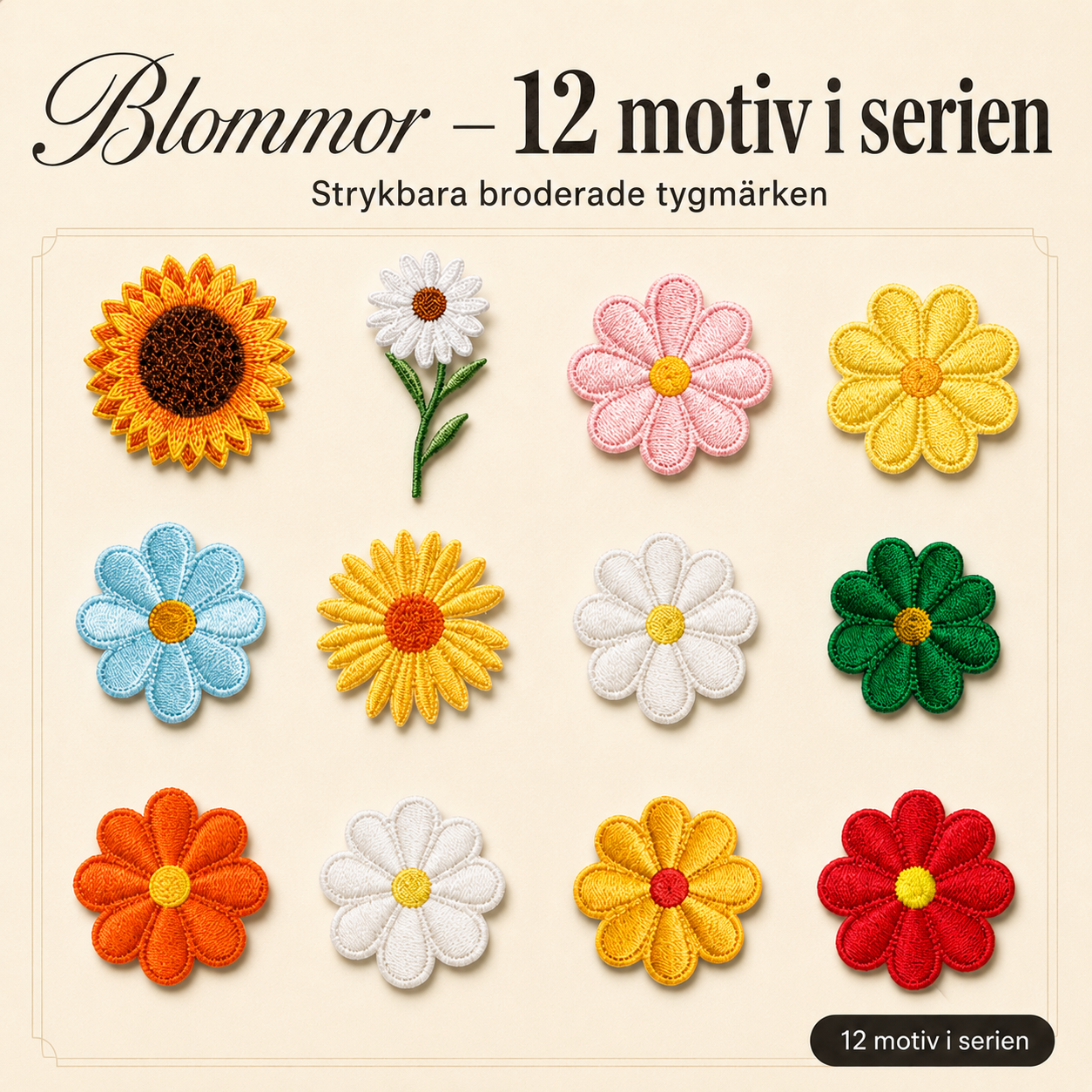 Blomster-pakke 12 strygemærker til tøj