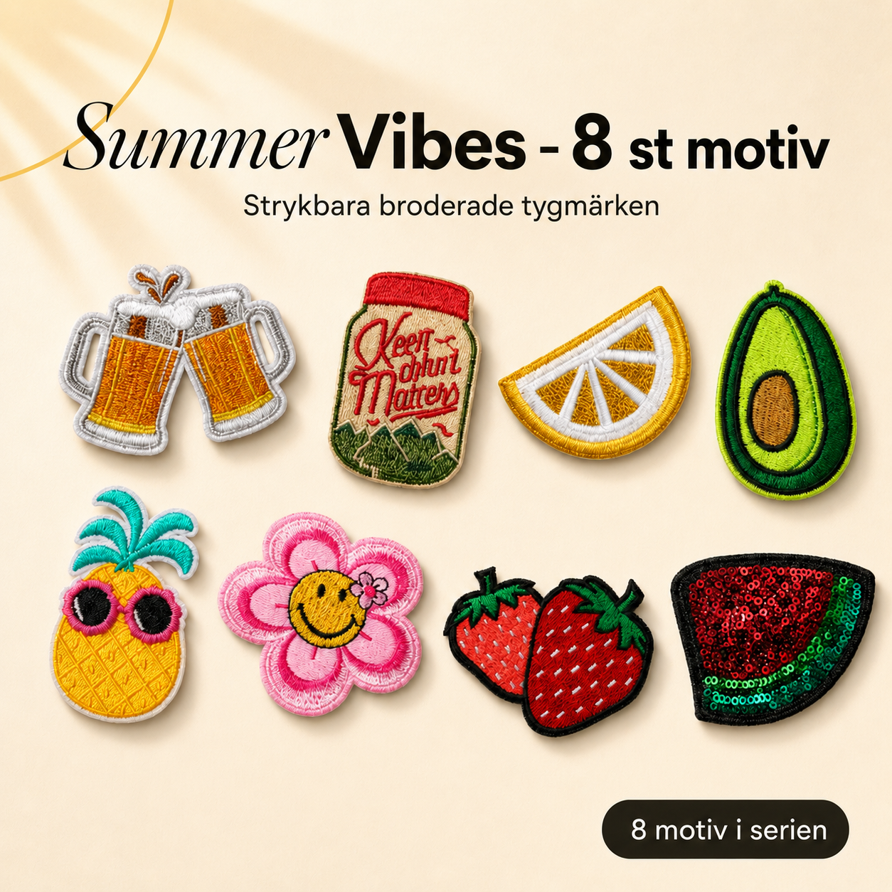 Summer vibes-pakke 8 strygemærker til tøj