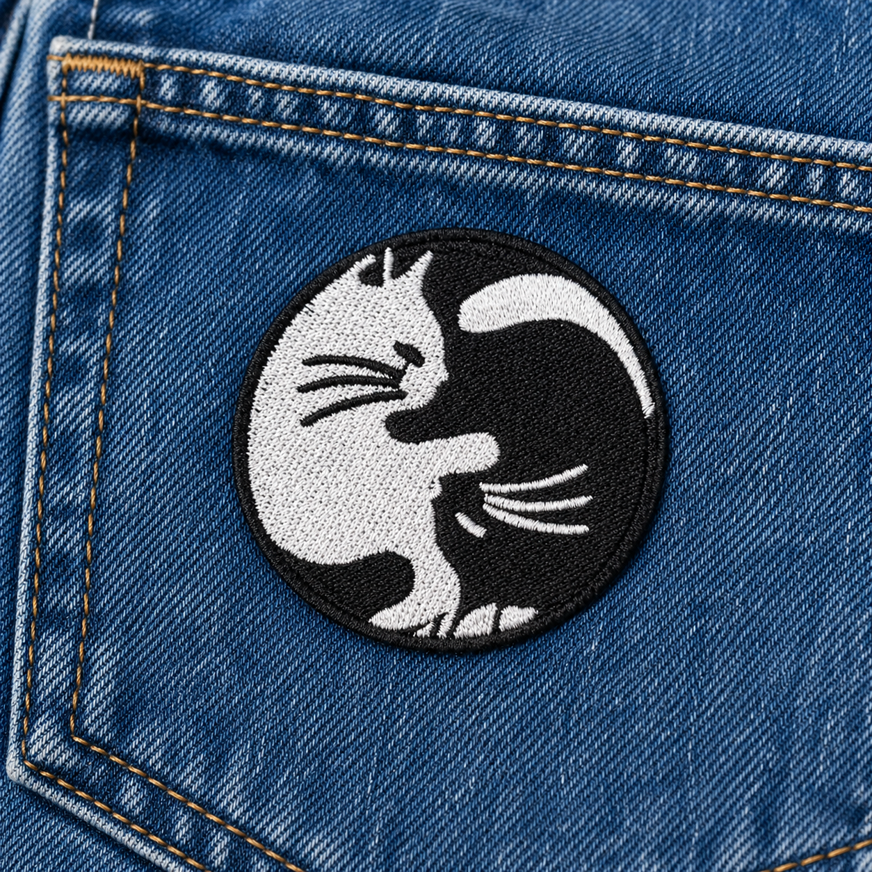 Kat yin-yang sort/hvid – strygemærke