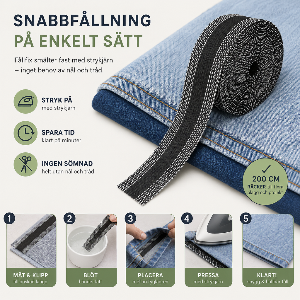 Oplægningsbånd til bukser og gardiner – strygbart, 2 meter