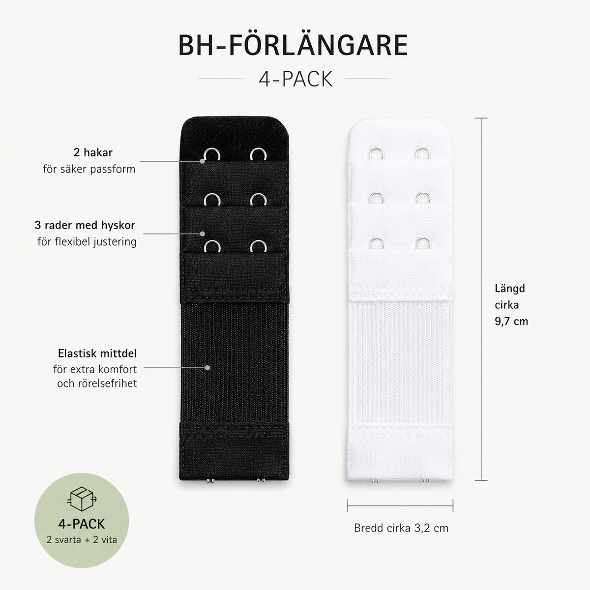 Bh-forlænger 4 stk. – mere plads om ryggen på sekunder
