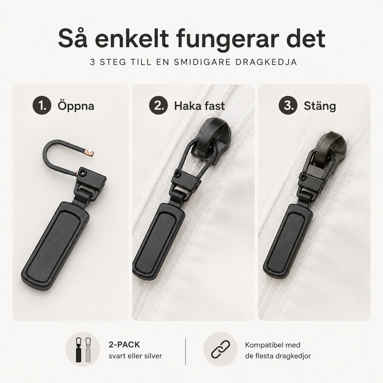 Lynlåsvedhæng – reparer en ødelagt lynlås på sekunder