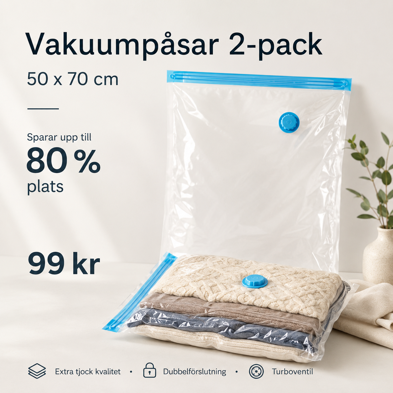 Vakuumposer til tøj og tekstiler – 50×70 cm, 2 stk.