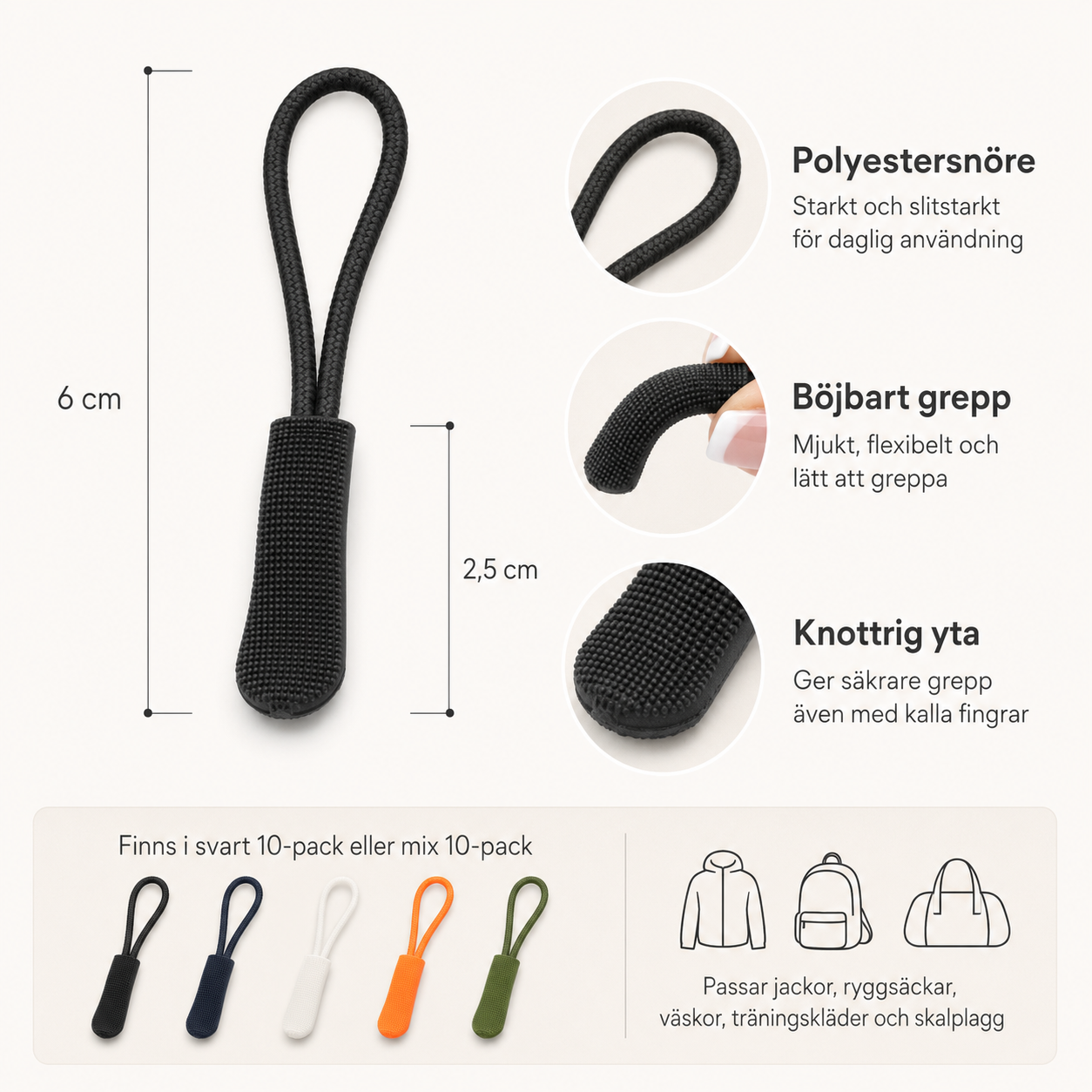 Lynlåsvedhæng til bedre greb – 10 stk.