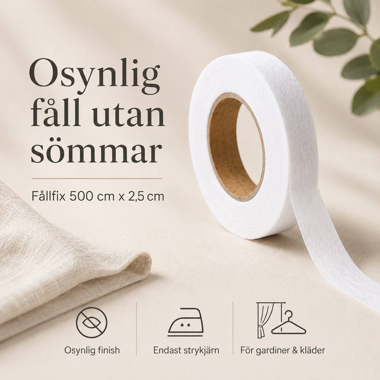 Usynligt oplægningsbånd 5 m – læg gardiner og tøj op uden syning