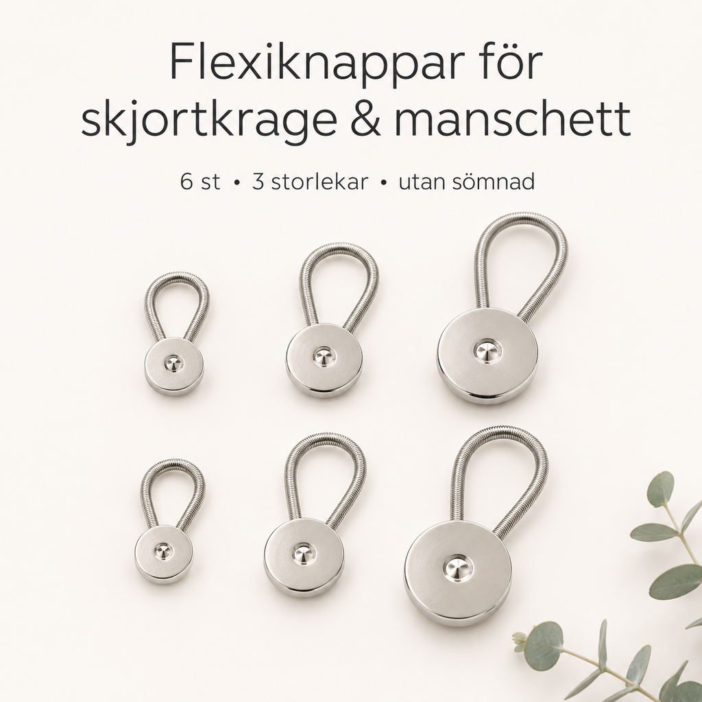 Fleksiknapper 6 stk. – mere plads i krave, manchet og talje