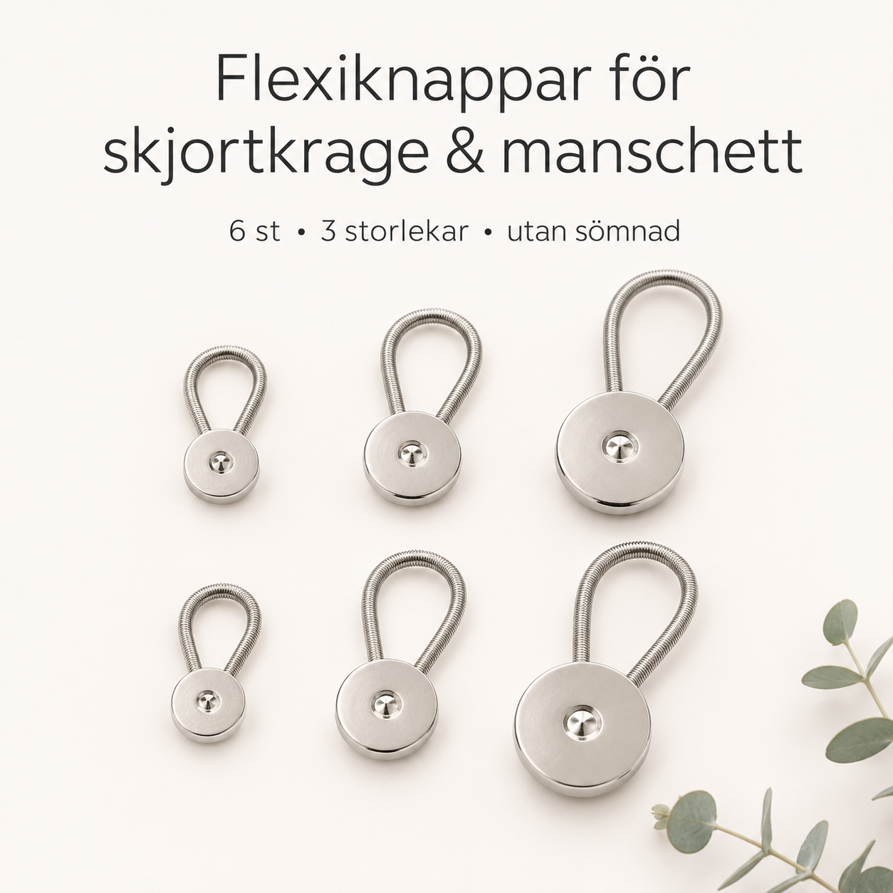 Fleksiknapper 6 stk. – mere plads i krave, manchet og talje