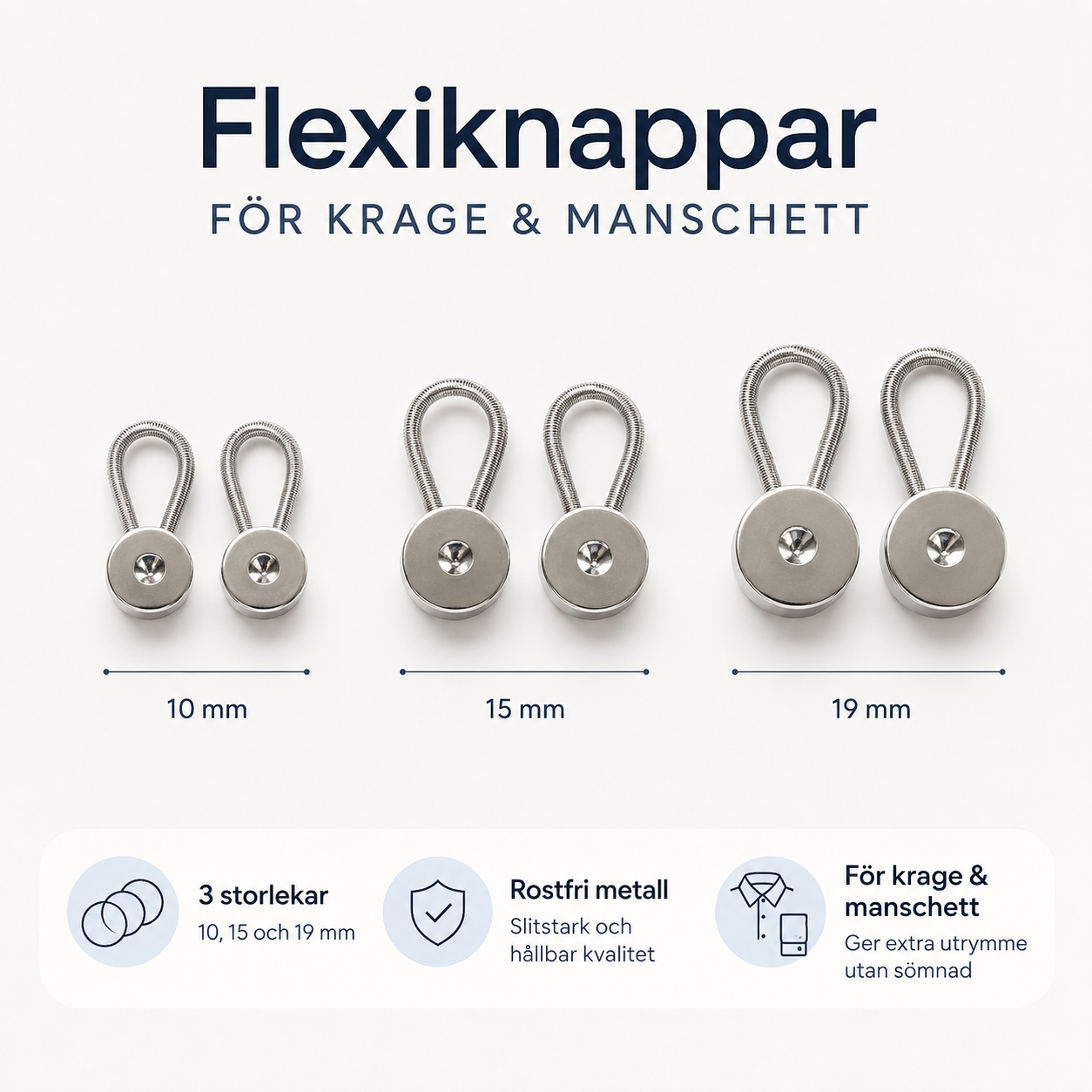 Fleksiknapper 6 stk. – mere plads i krave, manchet og talje