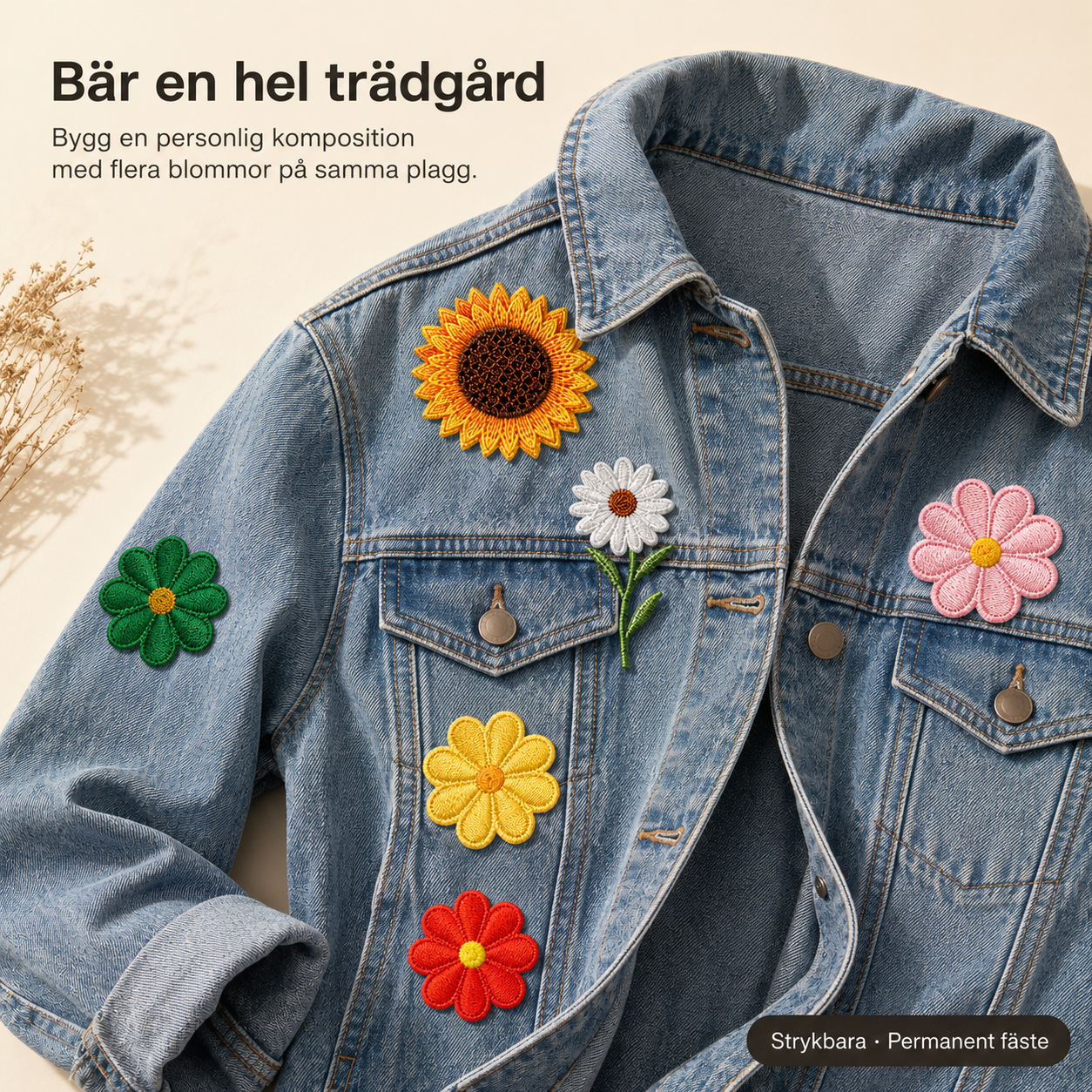 Blomster-pakke 12 strygemærker til tøj